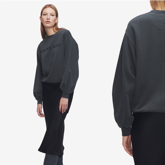 Anine bing Esme sweatshirt crew neck revolve grey size small bell sleeve - Picture 3 of 7